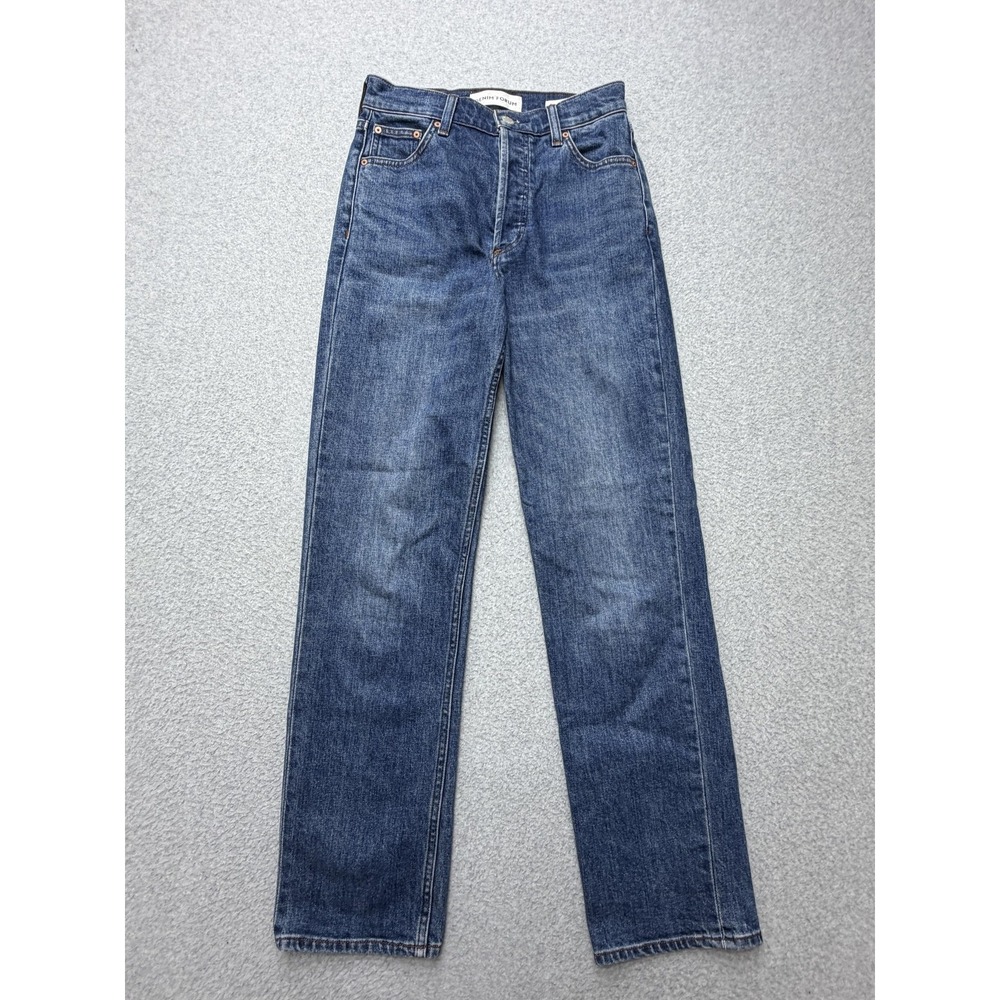 Denim Forum The Arlo High Rise Straight Jeans Womens 25 Blue Med Wash Denim